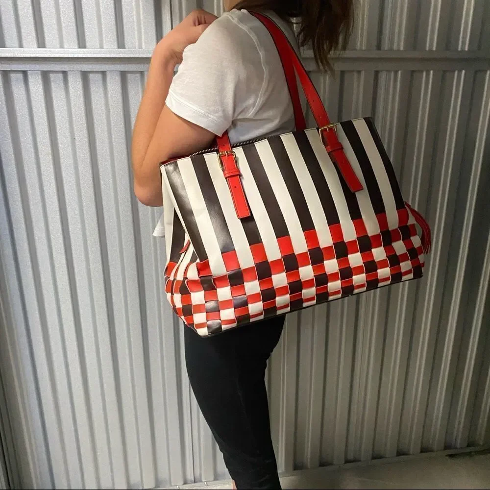 Henri Bendel Leather Centennial Stripe Satchel